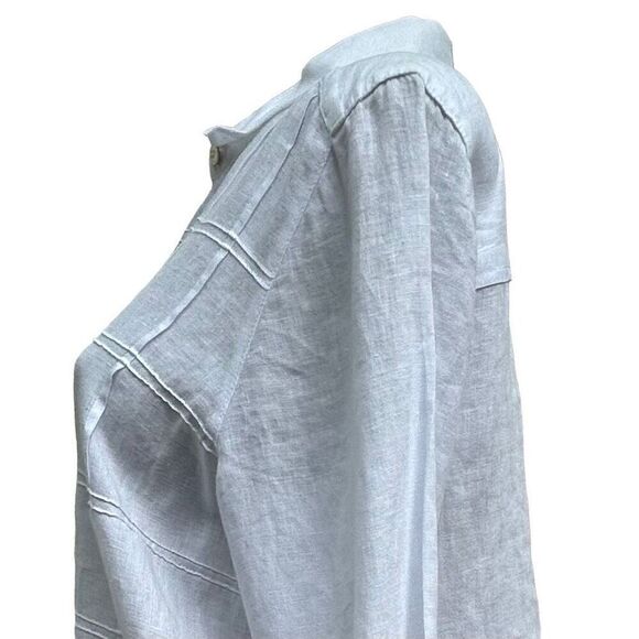 J. Jill Love Linen Tunic Blouse Women's Medium White Pintuck Plaid Button Front - Picture 12 of 15